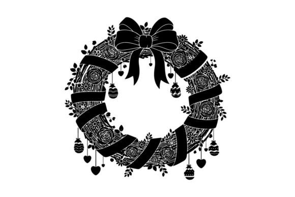 Black and White Silhouette Christmas Wre Illustrations