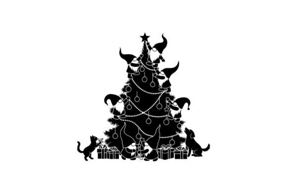 Black Silhouette of a Christmas Tree Wit Illustrations