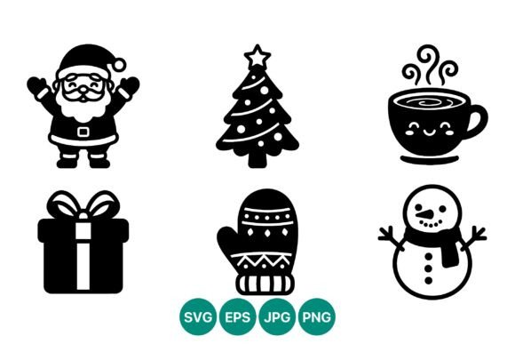 Christmas Icons Santa Tree Gift Snowman Illustrations