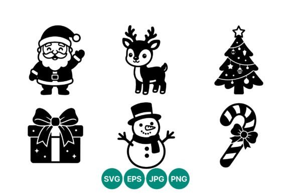 Christmas Santa Reindeer Tree Gift Illustrations Review