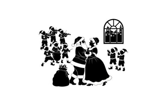 Christmas Silhouette of Santa and Mrs Cl Illustrations
