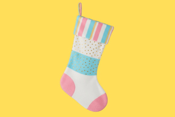 Christmas Stocking with Pink Blue Gold Illustrations Review