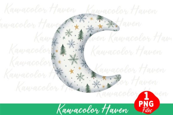 Crescent Moon with Christmas Pattern Illustrations