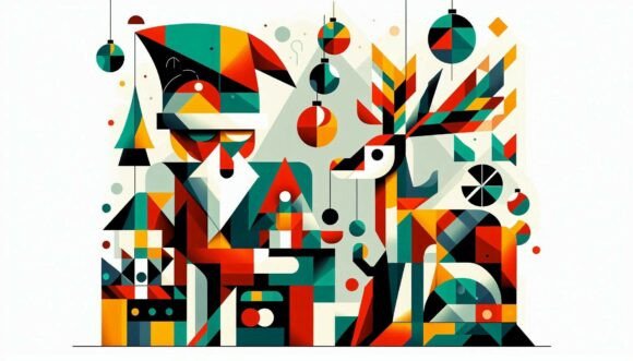Cubist Christmas Shapes: Modern Illustrations for Branding