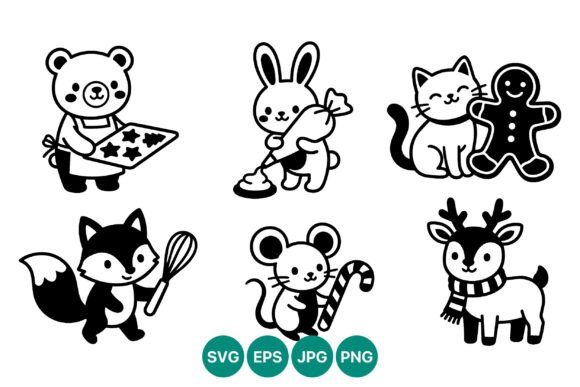 Cute Animals Baking Christmas Treats Illustrations