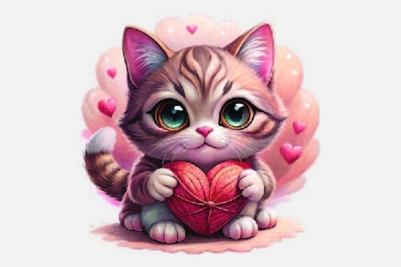 Cute Cat Love Christmas PNG & Illustrations