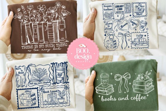 Retro Book and Coffee PNG Bundle Illustrations