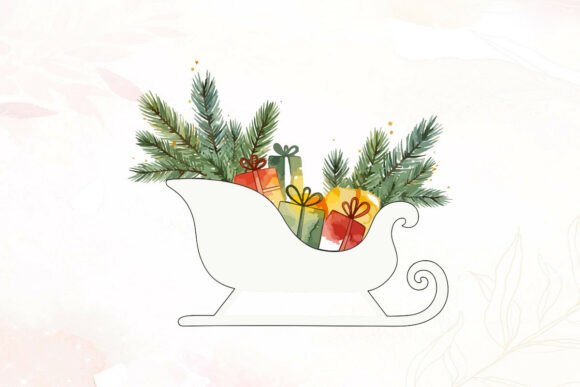 Watercolor Christmas Sleigh with Gifts Illustrations