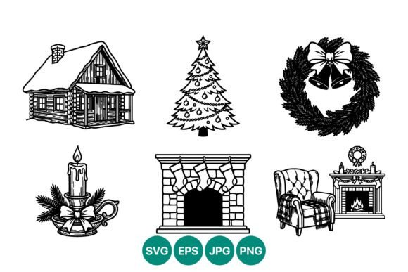 Winter Cabin Christmas Icons & Illustrations Review