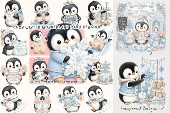 Winter Wonderland Baby Penguin PNG Illustrations